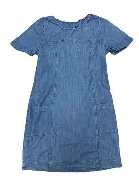 Indiska Chambray Denim Shift Dress Small Blue Casual Pocket Dress